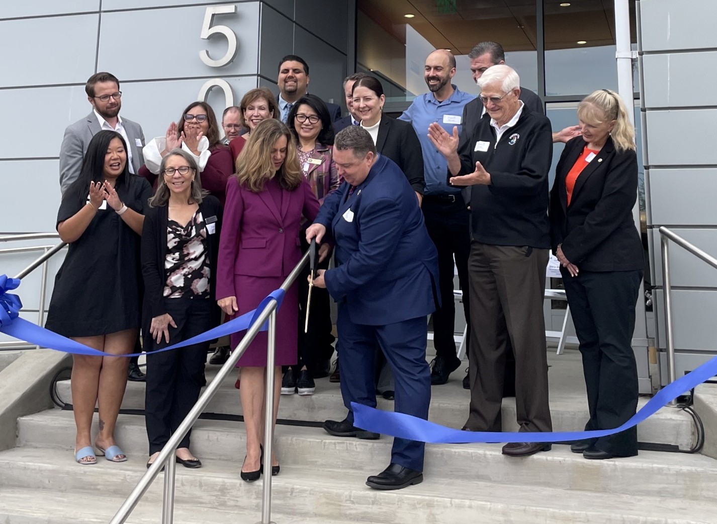State Water Board Member Sean Maguire, far left, at this morning’s ribbon cutting with Estero Municipal Improvement District and elected officials.