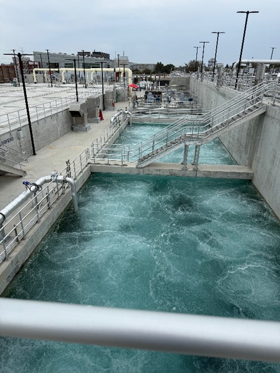 Photo of pools at newly upgraded San Mateo Water Treatment Plant