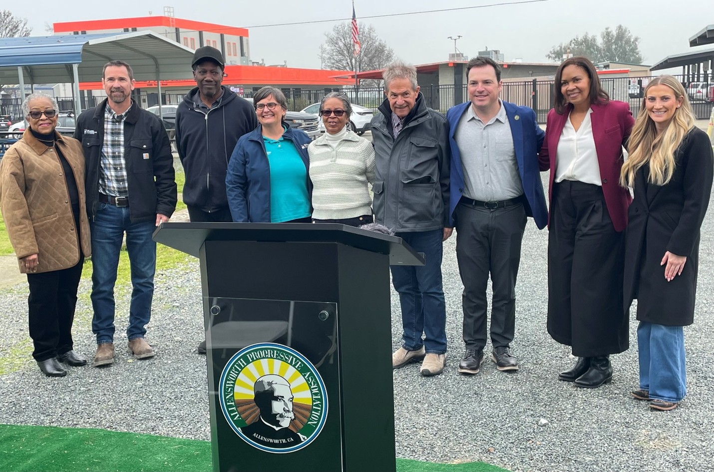 Allensworth Community Service District Board President Sherry Hunter, (center) and State Water Board Member Nichole Morgan, (second from right) together with Allensworth board members and representatives from the offices of Congressman David Valadao, state Senator Melissa Hurtado and Tulare County Supervisor Pete Vander Poel III.