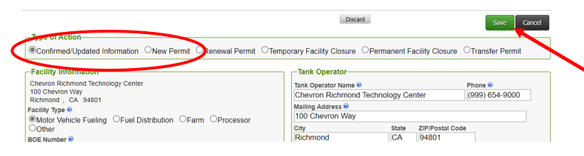 Screenshot of Tank Monitoring Plan