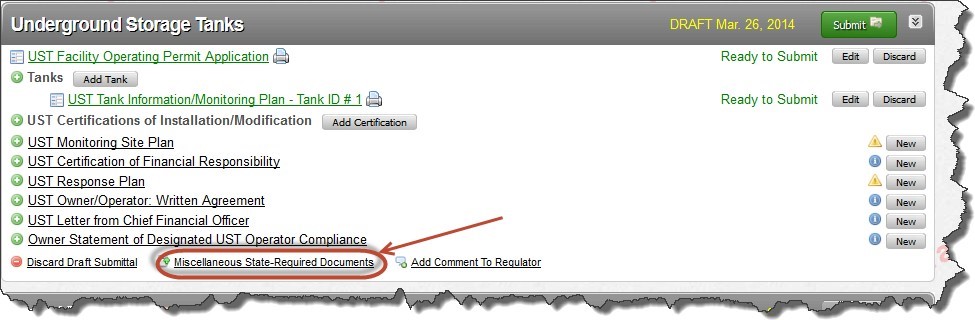 Screenshot of the named uploadable documents and the Misc State-Required doc upload tool