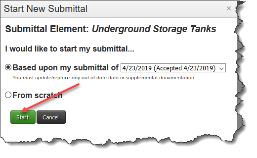 Screenshot of UST Submittal Element in CERS showing it set to ‘applicable’ or ‘always applicable’