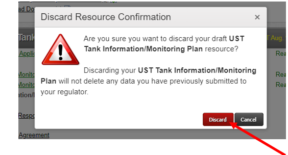Screenshot of Discard Resource Confirmation