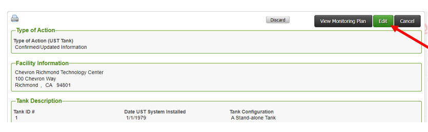 Screenshot of Edit Tank Monitoring Plan