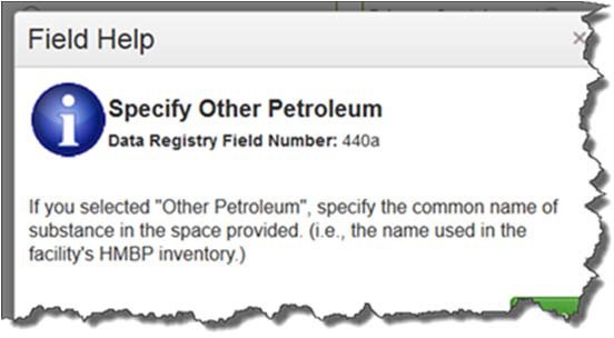 Screenshot of the help icon to help specify 'other petroleum’ contents