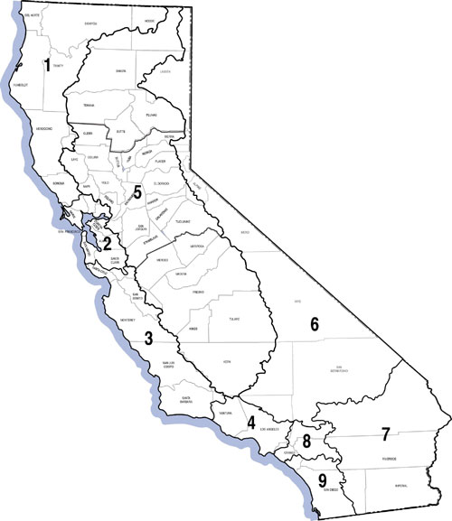 Map of California with regional board boundries