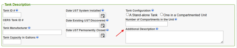 Screenshot of Reporting Recommendations for Specified Tank Contents