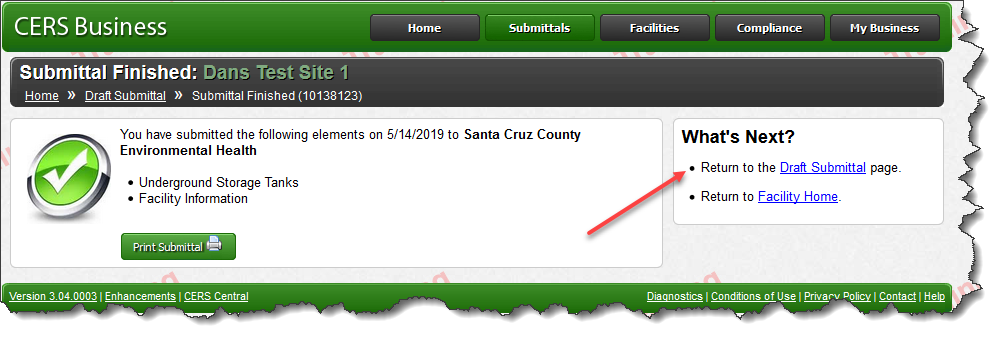 Screenshot of UST Submittal Element in CERS showing it set to ‘applicable’ or ‘always applicable’