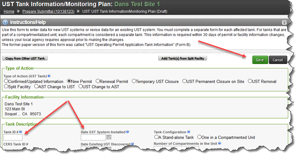 Screenshot of UST Submittal Element in CERS showing it set to ‘applicable’ or ‘always applicable’