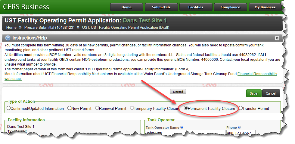 Screenshot of Business portal of CERS’