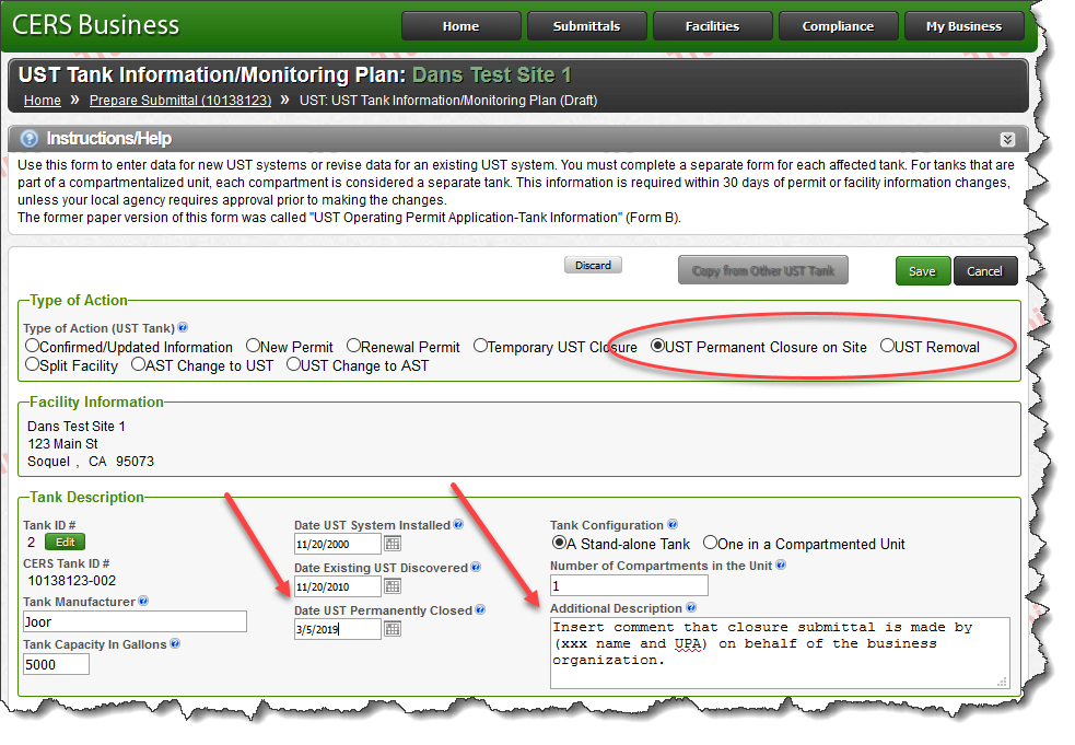 Screenshot of Business portal of CERS’