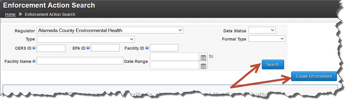 Screenshot of the enforcement action search.