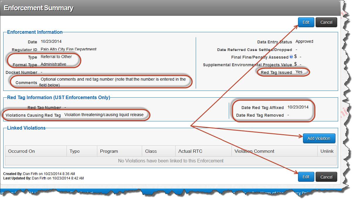Depicts information to verify and location of 