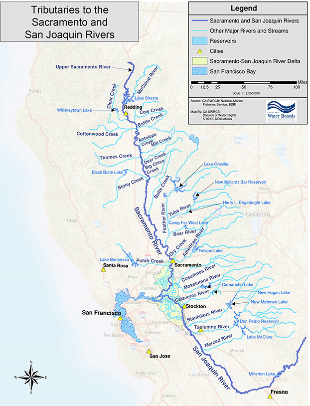 Two vast and distinct river systems join to form the Bay-Delta